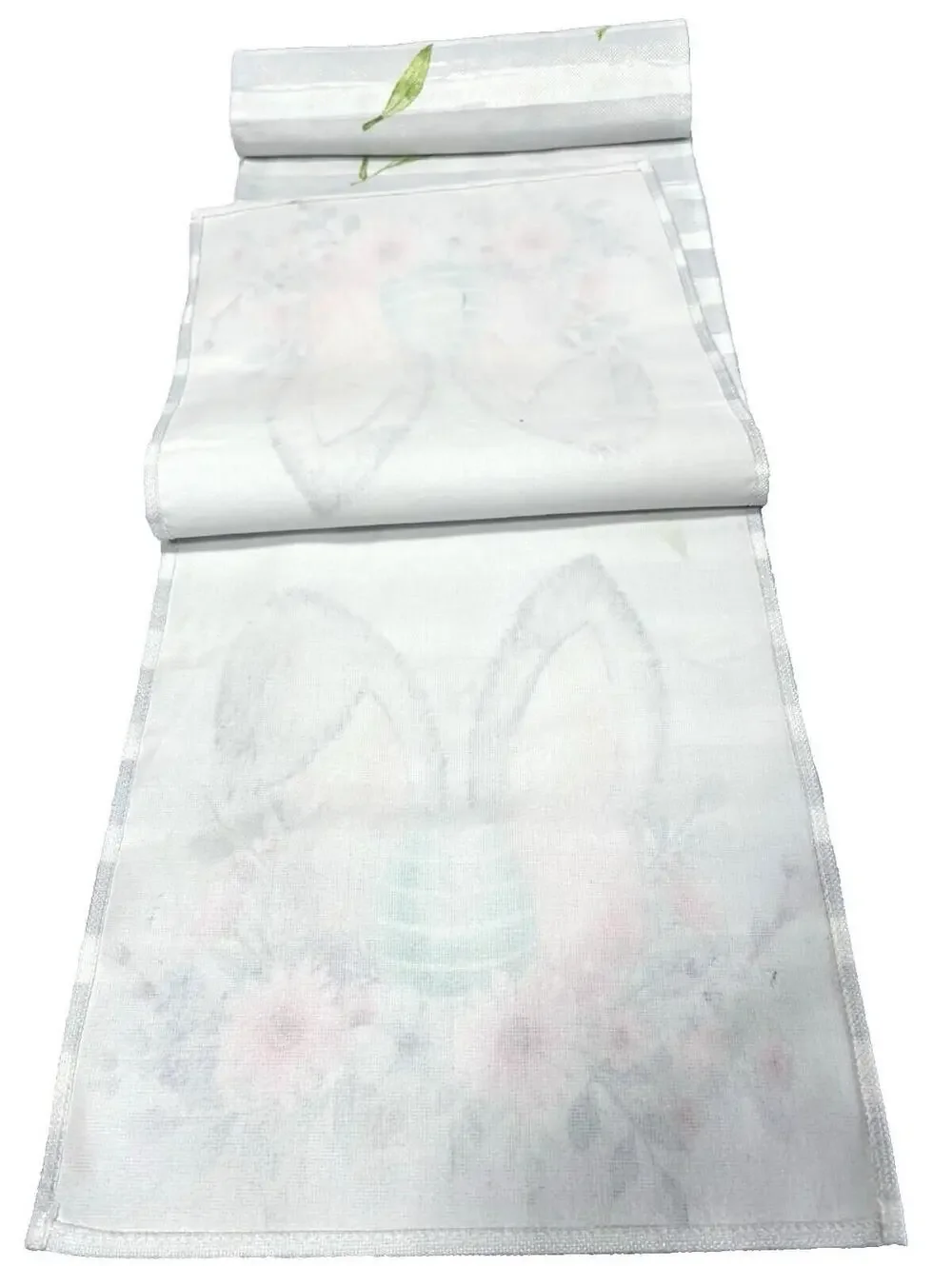 Easter Bunny Table Runner 72” Long Spring Floral Eggs Grey Stripe Holiday Decor